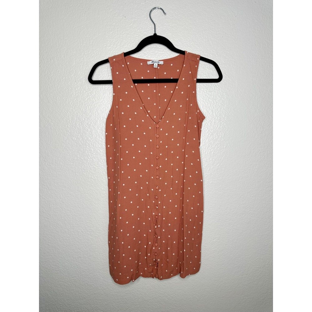 Madewell Dress Womens XS Orange Polka Dot Button Front Sleeveless V Neck Summer